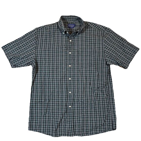 Pendleton Short Sleeve Green Plaid Button Down Shirt Size Large See Note - Picture 1 of 7